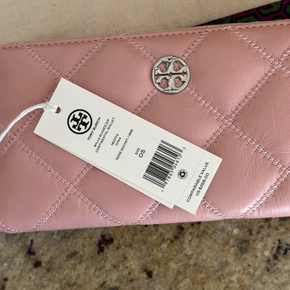 New Tory burch WILLA GLAZED ZIP CONTINENTAL WALLET ROSE SACHET - Picture 6 of 8